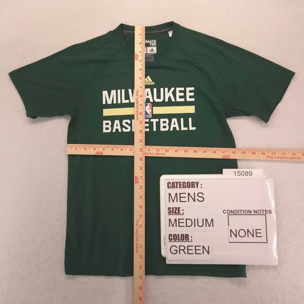 Adidas Milwakee Bucks Graphic Basketball T Shirt Mens Size Medum M Green